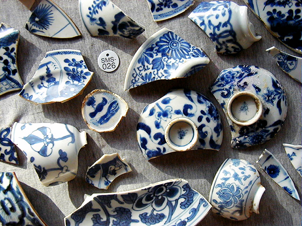 Porcelain ware fragments. Wreck of the Fiery Dragon.
